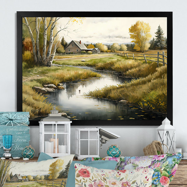 DesignArt Small River To The Barn Farmhouse / Country Canvas Wall Art Wayfair